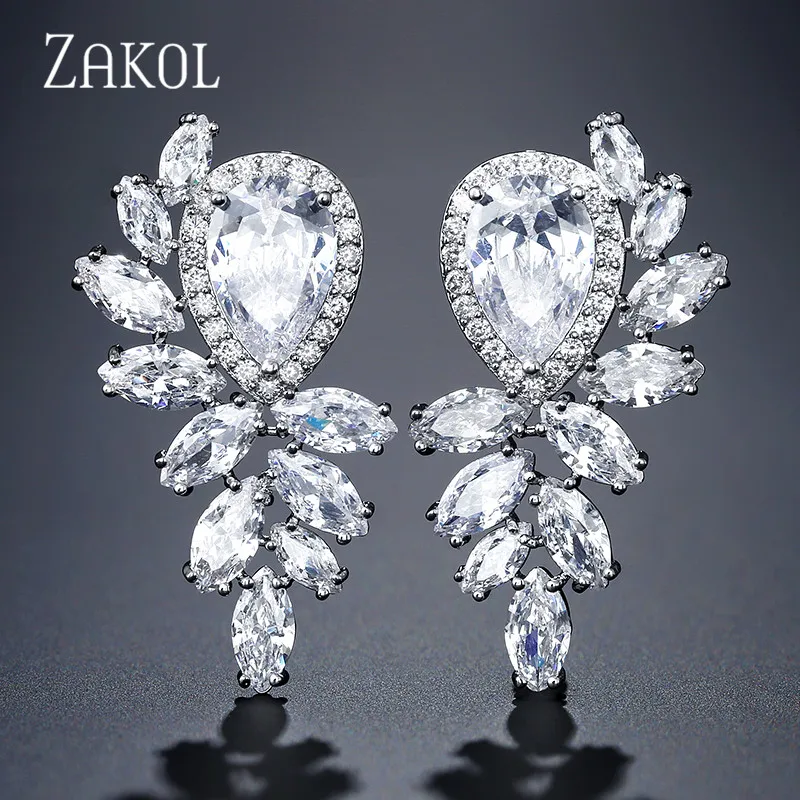 ZAKOL популярные свадебные серьги-подвески с фианитом маркиза для элегантных