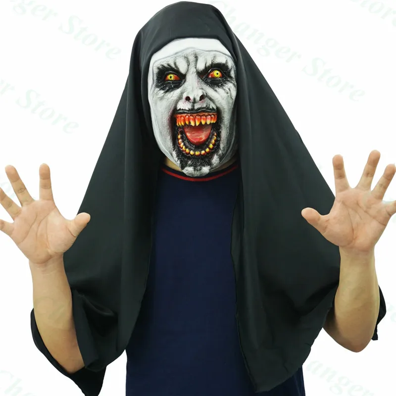 Страшная маска монахини косплей валак страшные латексные маски с шарфом на