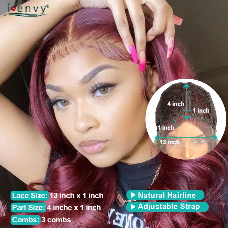 Парик из натуральных человеческих волос 99J с перехлёстом перуанский красный