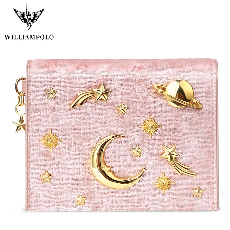 Новинка года. Брендовый женский кошелек от бренда WILLIAMPOLO. Бархатный мини-кошелек звездного дизайна. Тонкий кошелек. Модный кошелек на молнии для монет - Цвет: Pink