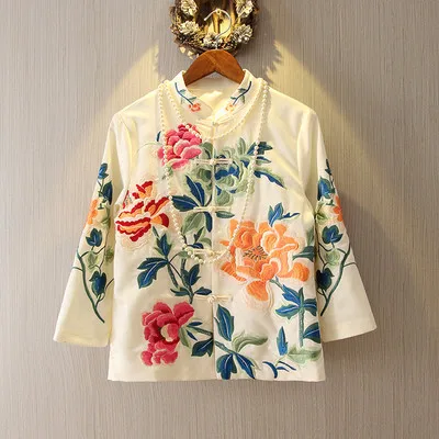 Китайская винтажная куртка с вышивкой для женщин размера плюс S-4XL | Тематическая