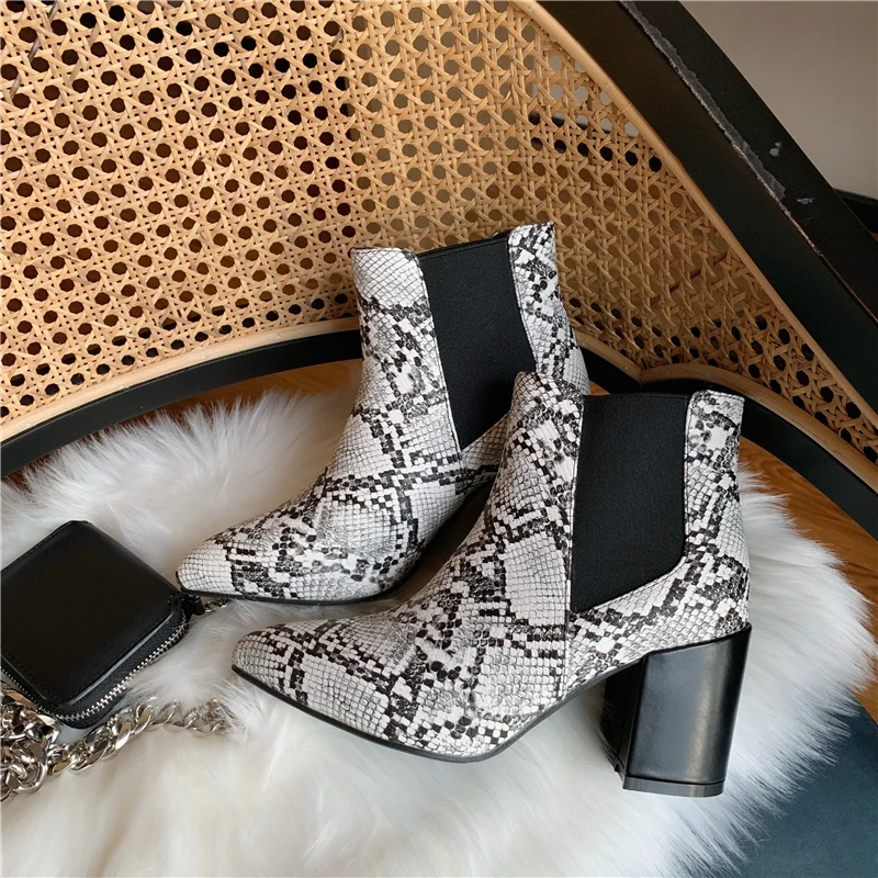 

Hjwsfdcai Pointed Toe Snakeskin Pattern Sexy Women Ankle Boots High Heel Ladies Short Boots Fashion Casual Mujer Party Shoes New