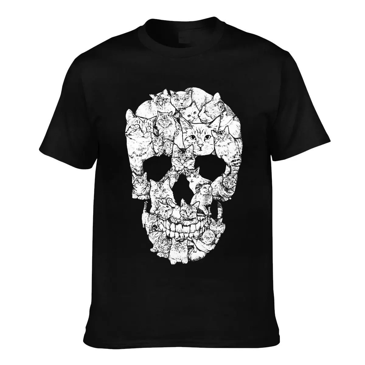 

Cat Skull Skeleton Halloween T Shirt Goth Gothic Punk Male Fun T-Shirt Big Print 100 Percent Cotton Tshirt