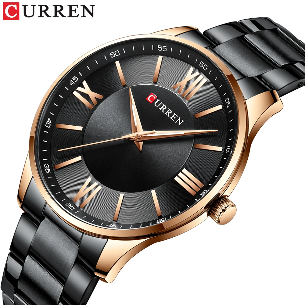 

CURREN Black Golden Quartz Watch New Fashion Mens Watches With Stainless Steel Waterproof Luminous Hand Top Brand Luxury Clock