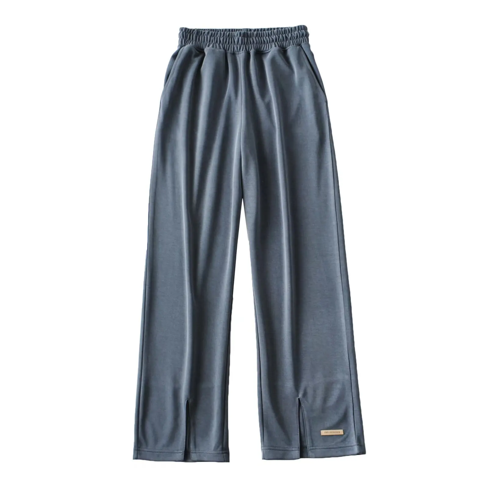 

Willshela Women Fashion Flowing Straight Trousers High-waist Hems with Vents Elastic Waistband Casual Chic Lady Woman Pants