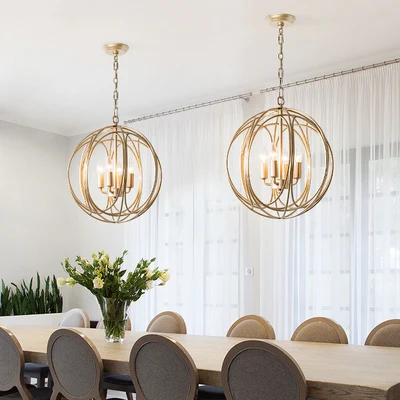 

Gold Pendant Lights Modern Round Cage Hanging Lamp Loft Industrial Decor Dining Room Kitchen Lighting Fixtures Luminaire