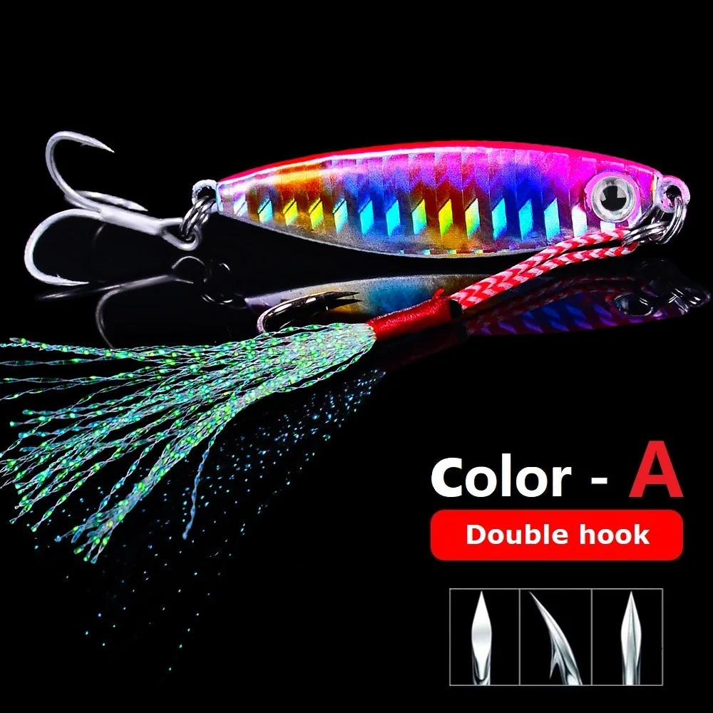 HOT NEW ice fishing jigging lure 7g 10g 15g 20g 30g whopper plopper minnow bass lures saltwater jigs pesca spinnerbait metal 5cm - Цвет: A - Double hook