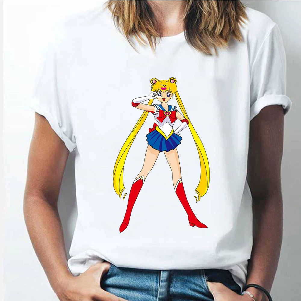 

T Shirt Women Sailor Moon 90s Funny Tops Anime Graphic Summer Clothing Girl Cute Casual Female Kawaii Harajuku Style T-Shirt