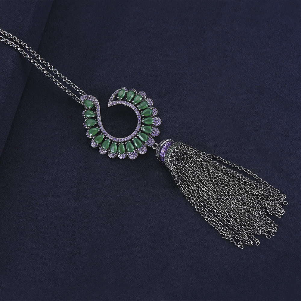 

KellyBola Cubic Zirconia Fashion Long Chains Sweater Necklaces Hook Shape Chains Tassel Inlaid Jewelry Statement For Women Girls