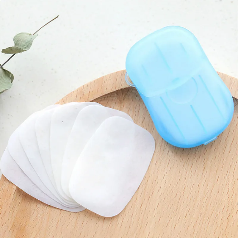 

20pcs/lot Outdoor Travel Soap Paper Washing Hand Bath Clean Scented Slice Sheets Disposable Boxe Soap Portable Mini Paper Soap