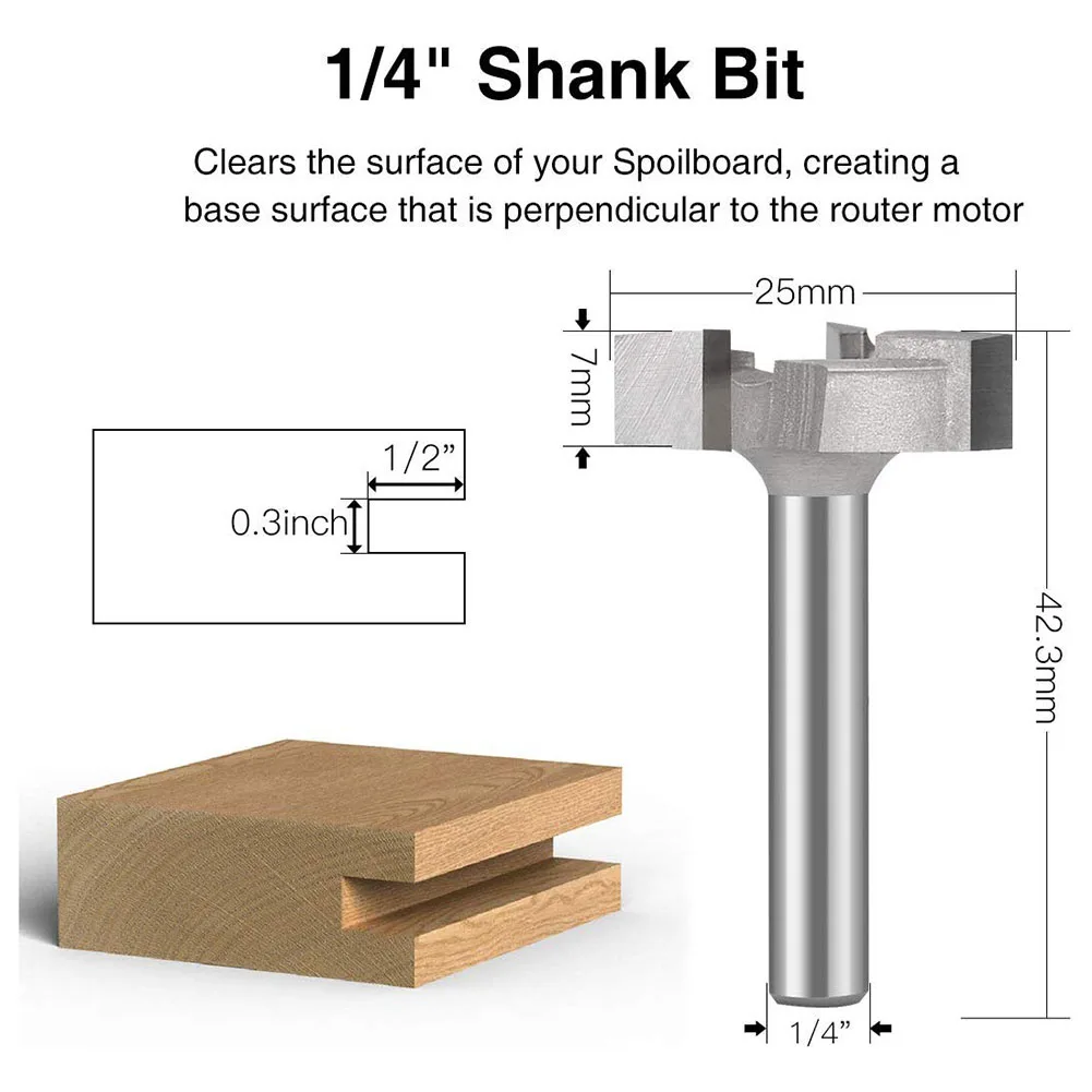 

CNC Spoilboard Surfacing Router Bit 1/4 Inch Shank Carbide Tipped Professional Tools for Woodworing