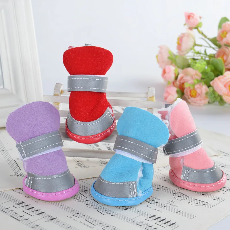 

4Pcs/Set Winter Warm Shoes for Dogs Cute Non-slip Shoes Reflective Dog Shoes Soft Dog Snow Boots Thick Shoes Pet Supplies