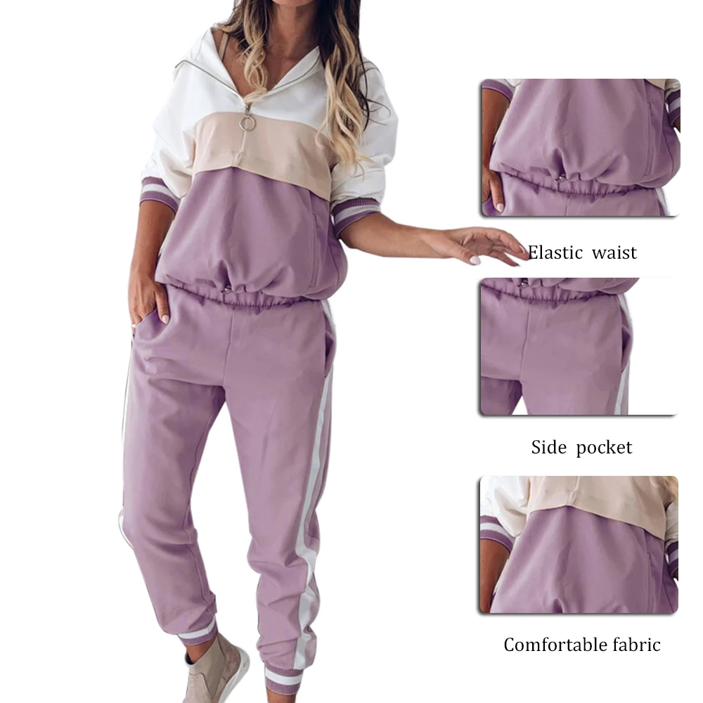 Женские повседневные комплекты одежды для тренировок 2020 Лоскутная Толстовка с