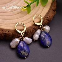 glseevo natural blue stone dangle earrings for anniversary wife girl womens ethnic jewelry fresh water pearl pendientes ge0943