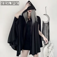 dark gothic priest cape vampire shirt lolita sleeveless hooded windwear shirt unif black goth clothes