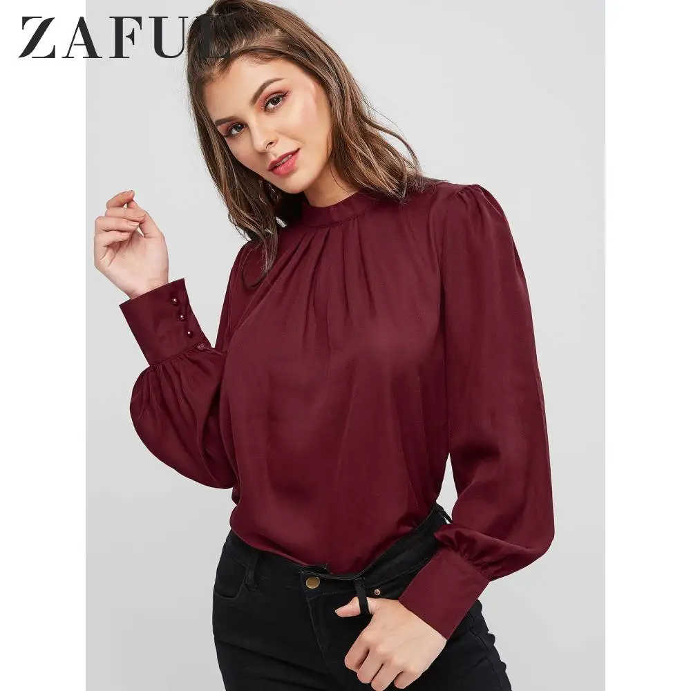 ZAFUL плиссированная Рабочая блузка с замочной скважиной на пуговицах сзади