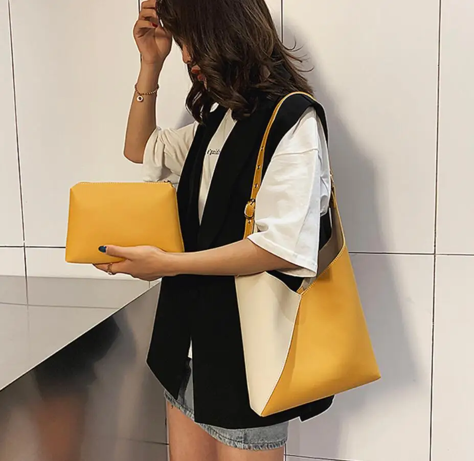 

Contrast 2019 Fashion color Bucket bag Quality PU Leather Women's Designer Handbag Leisure High capacity Shoulder Messenger bags