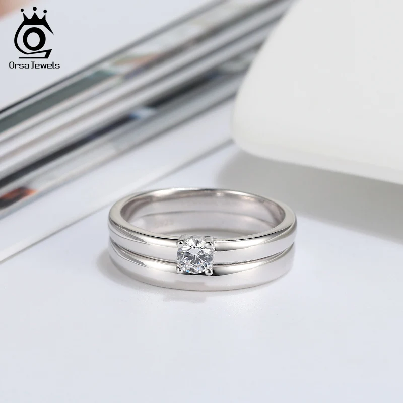 ORSA JEWELS, классические кольца для пар, Настоящее 925 пробы, Серебряный подарок на день Святого Валентина, обручальное кольцо, модные украшения SR196
