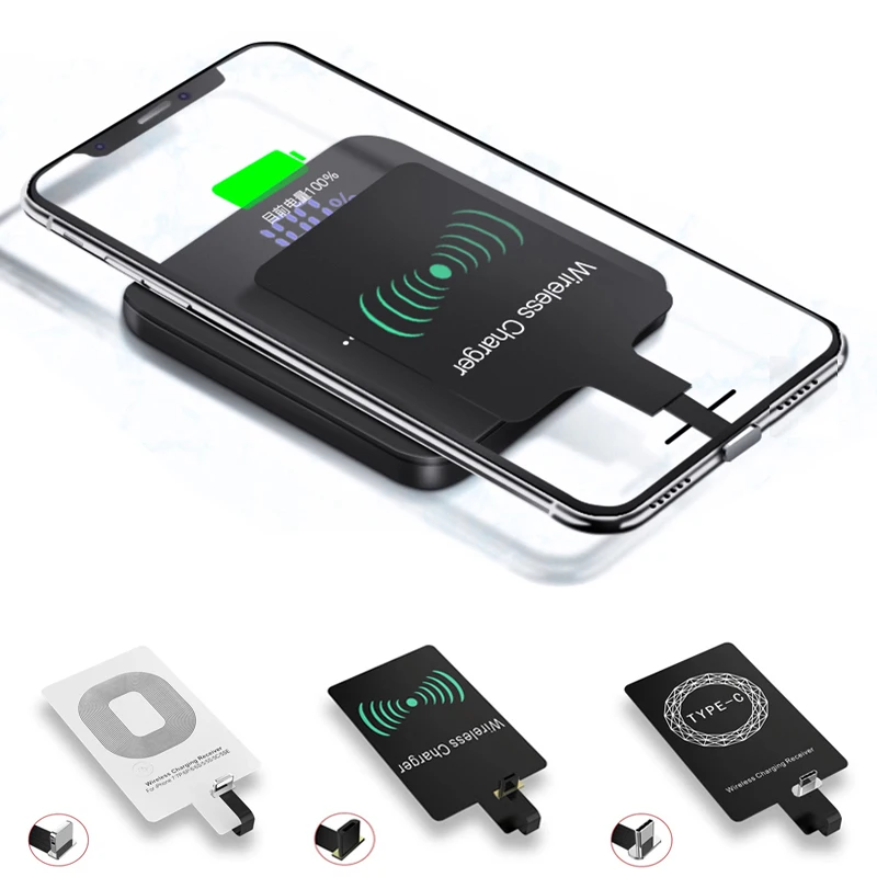 

Universal Qi Wireless Charger Receiver For iPhone 7 6S Plus 5S Xiaomi Redmi Mobile Phone Micro USB Type C 8 Pin Charging Adapter