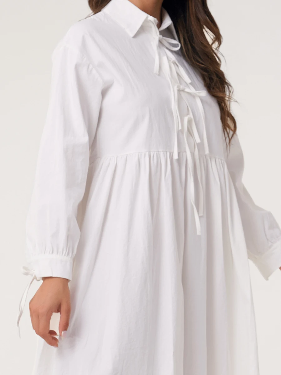 

White Cotton Long Sleeve Shirt One Piece Dress