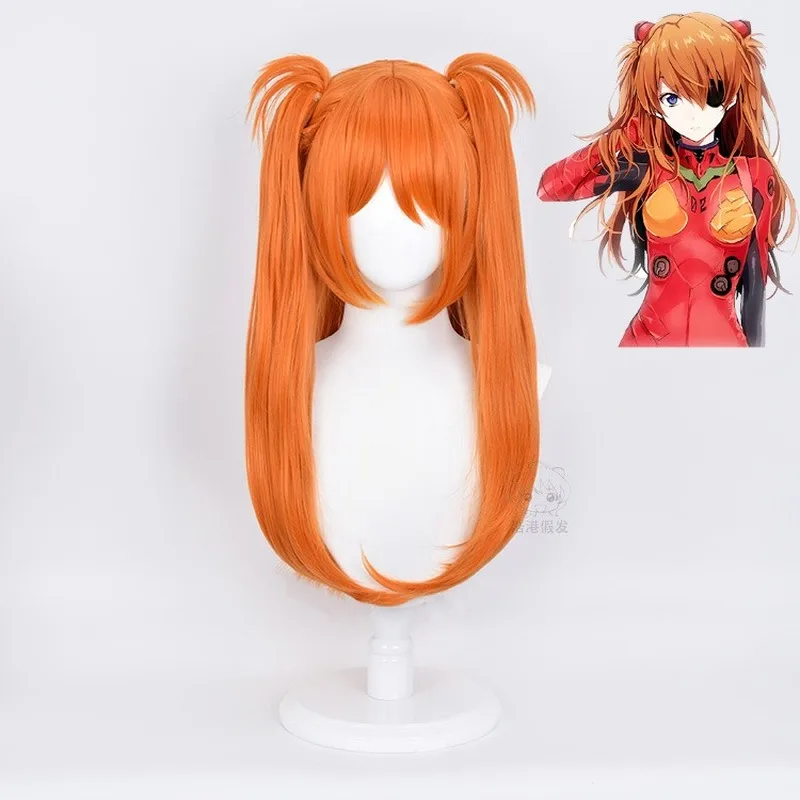 Аниме Asuka Langley Soryu Косплей длинный оранжевый конский хвост термостойкие