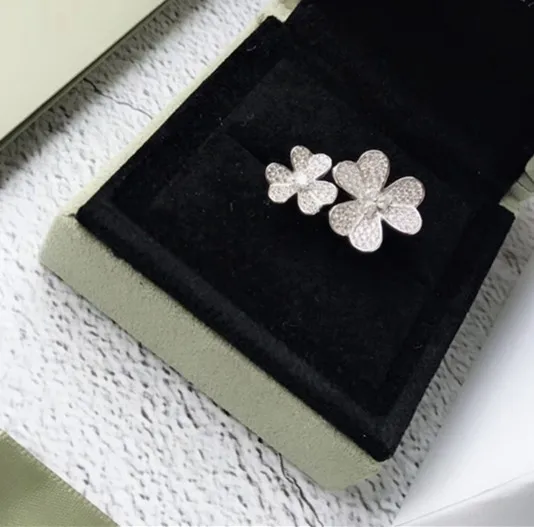 hot brand jewelry 925 stelring silver between the finger ring cz zircon flower petal Frivole style three leaf clover | Украшения и
