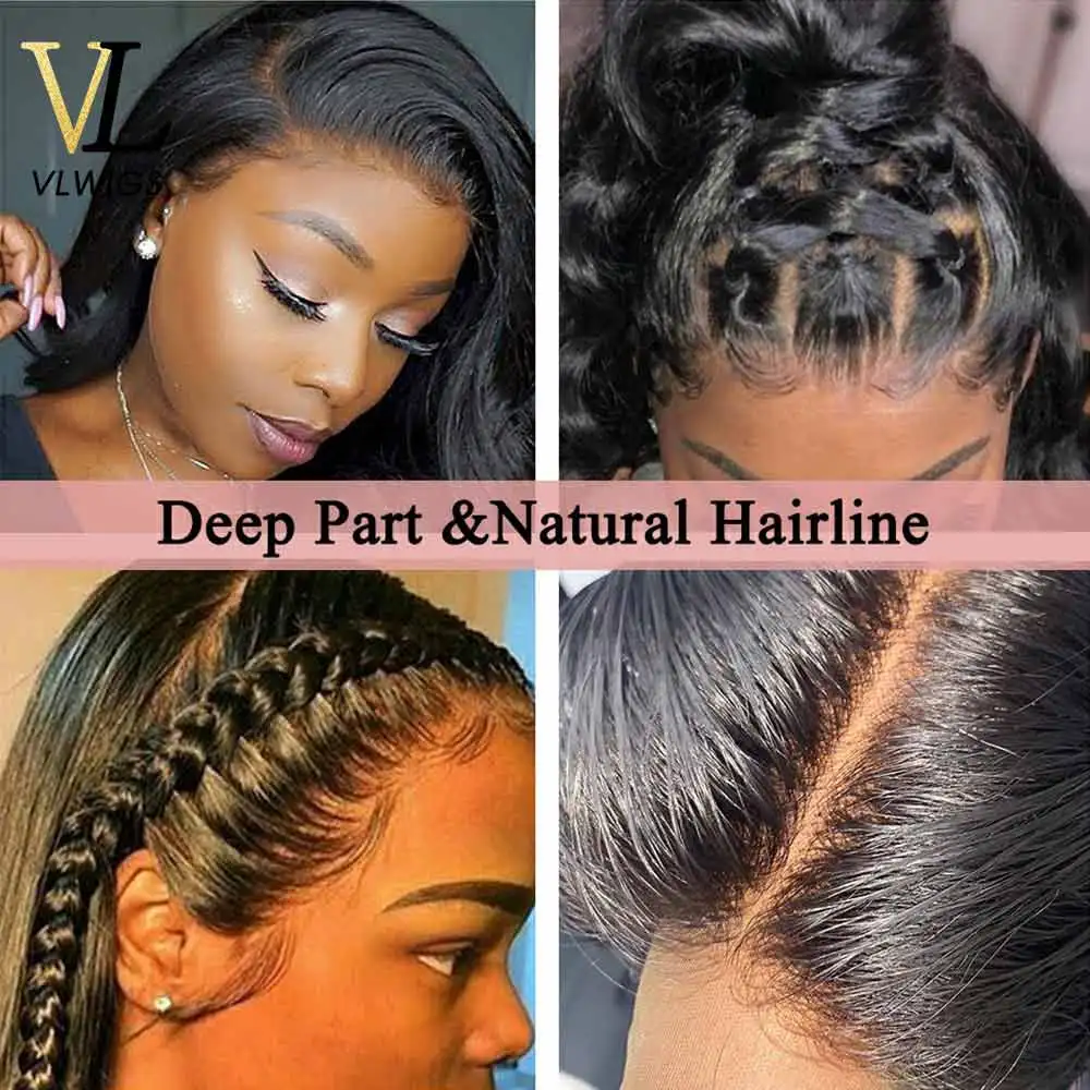 VLWIGS глубокая волна полный Синтетические волосы на кружеве парики из натуральных