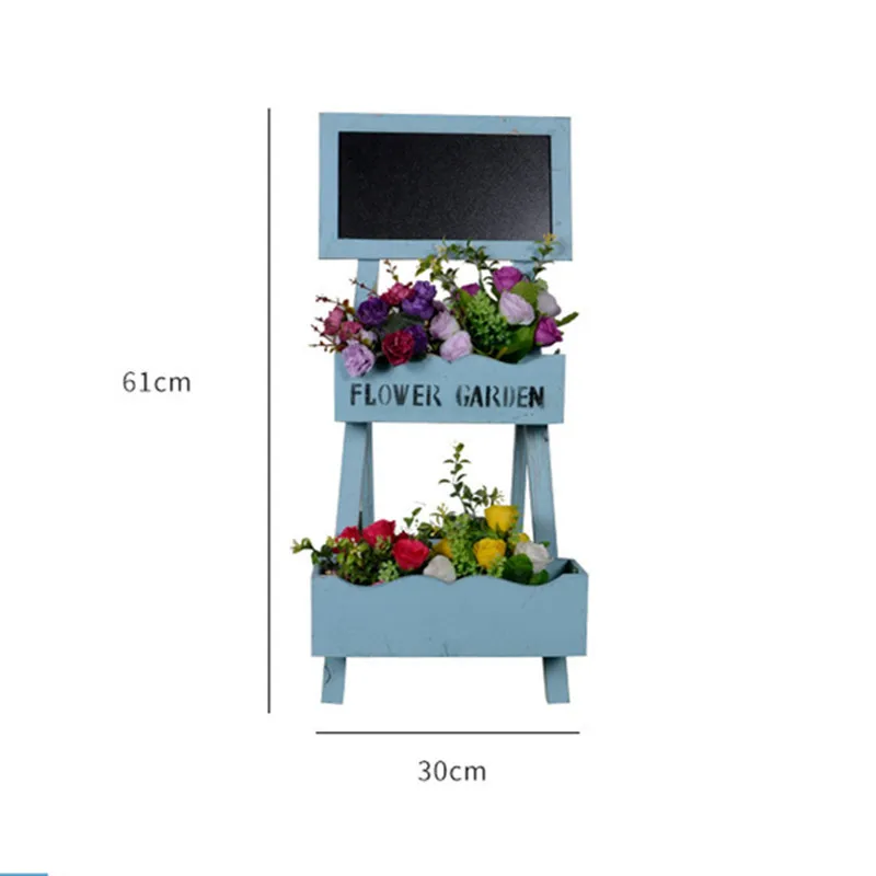 

Solid Wood Retro Old Double Layer Pergola with DIY Blackboard Flower Stand Flower Pot Shop Creative Decorations European Style