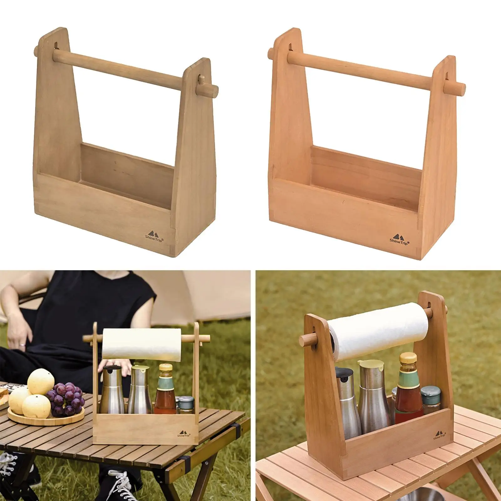 Outdoor Seasoning Box Protabel Pine Wood Retro Card Slot Handle Detachable Camping Picnic Home Storage Roll Paper Holder | Спорт и