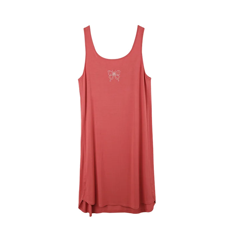 

Women's bamboo fiber mid skirt summer nightdress sleeveless solid color simple home wear summer bamboo fiber nightdress