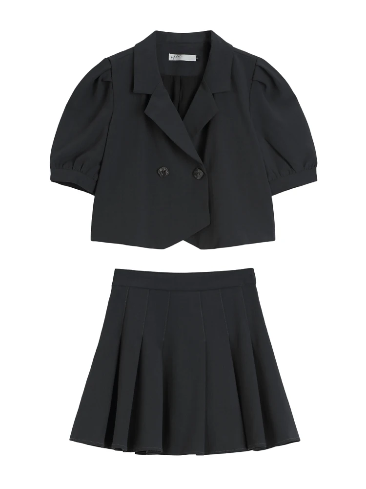 

CMAZ Matching Set Blazer And Skirts Women Simple Style Coat + Skirt Short Black Feminino Femme Two Piece 546#