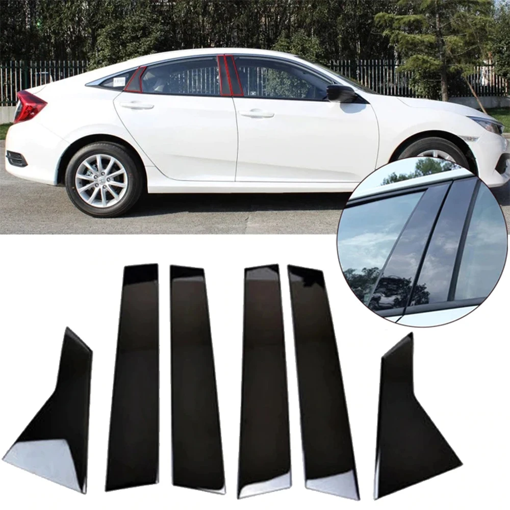 

6Pcs Car Black Pillar Posts Set Door Trim Cover Kit For Honda Civic Sedan 2006 2007 2008 2009 2010 2011 2016 2017 2018 2019 2020