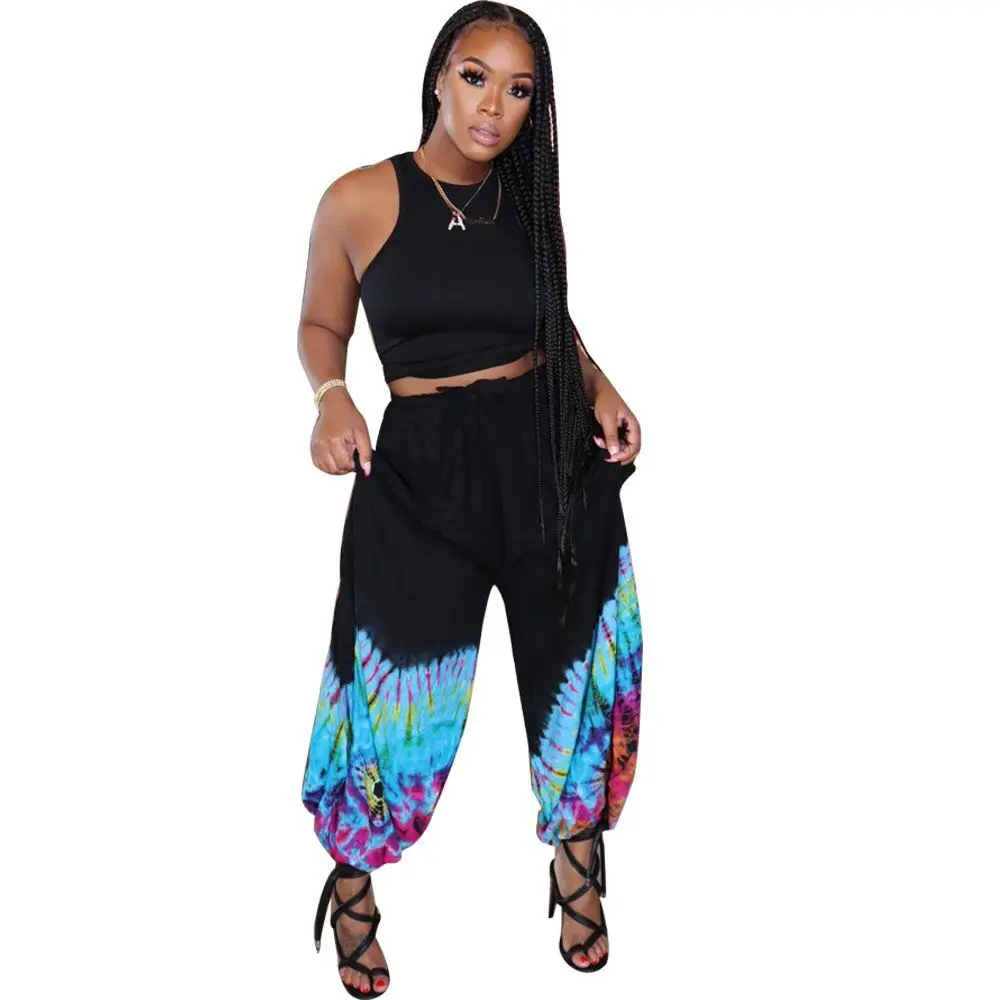 

2021 High Waist Drawstring Tie Dye Print Sporty Harem Pants Autumn Winter Women Loose Casual Hip Hop Sporty Streetwear Trousers