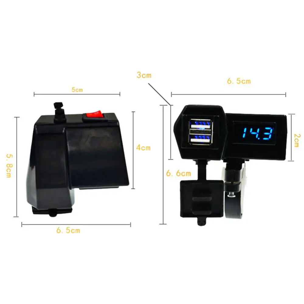 

80%HOT 12-24V Dual USB Motorcycle Handlebar Charger Socket Adapter Digital Voltmeter