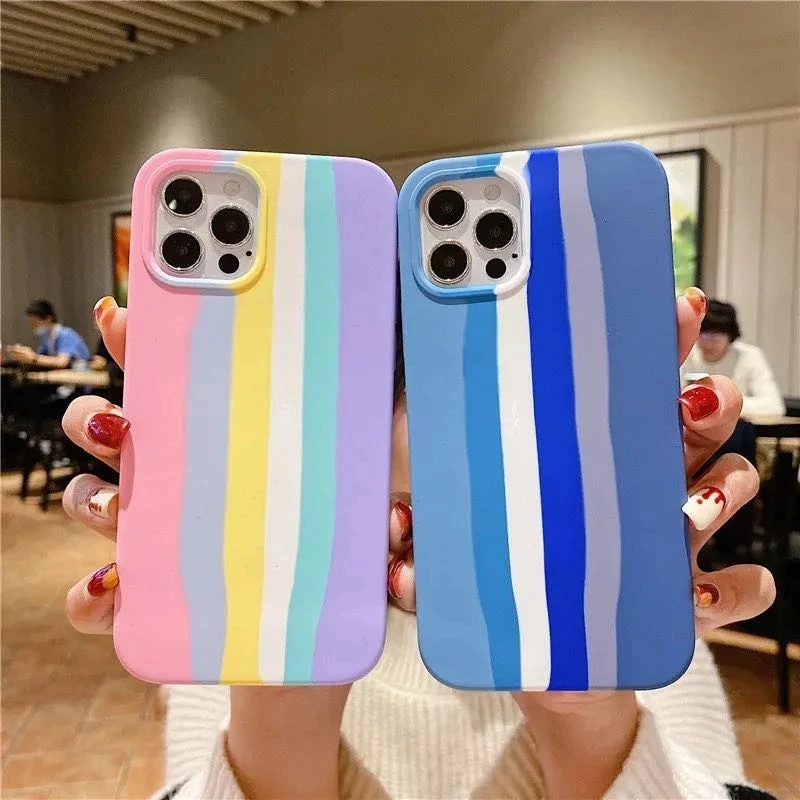 

Liquid Silicone Phone Case For iPhone 11 12 13 Pro Max XSMAX X XR SE2020 6 6S 7 8 PLUS With Box Rainbow Cartoon Shockproof Case