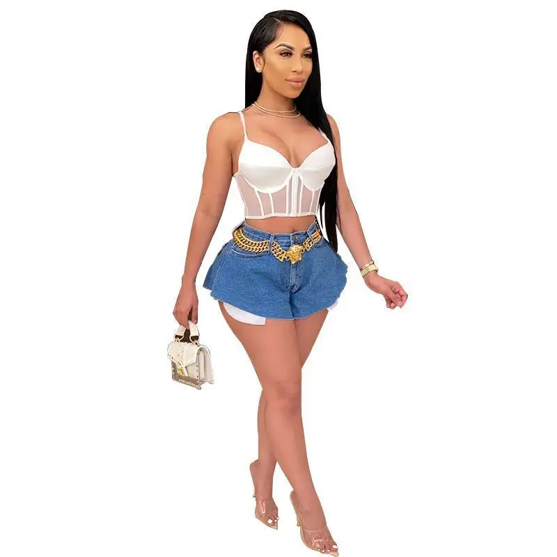 

2021 New Super Short Hot Women Pants Sexy Wide Leg Jeans Woman Streetwear