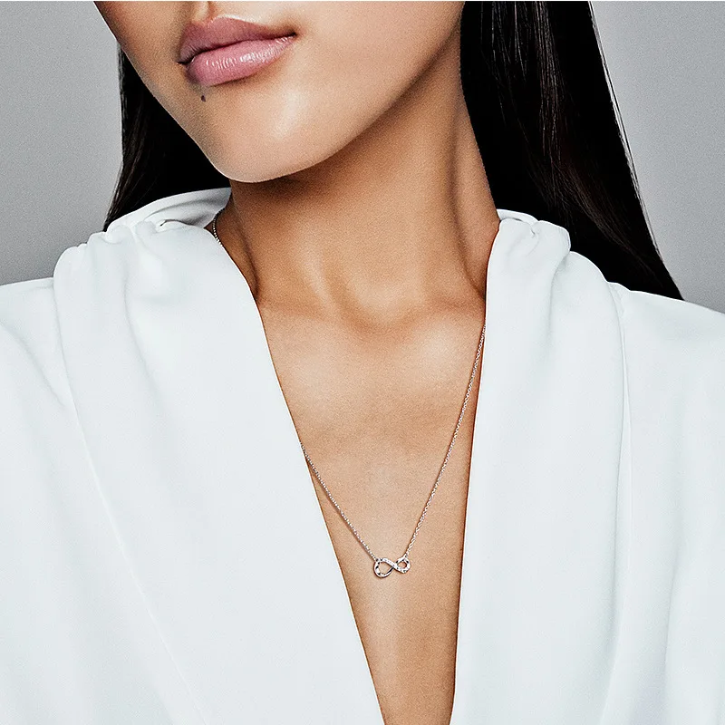 

2020 Original Logo 925 Sterling Silver Sparkling Infinite Love Necklace Women Beads Charm Chain Digital 8 Necklaces Gift Jewelry
