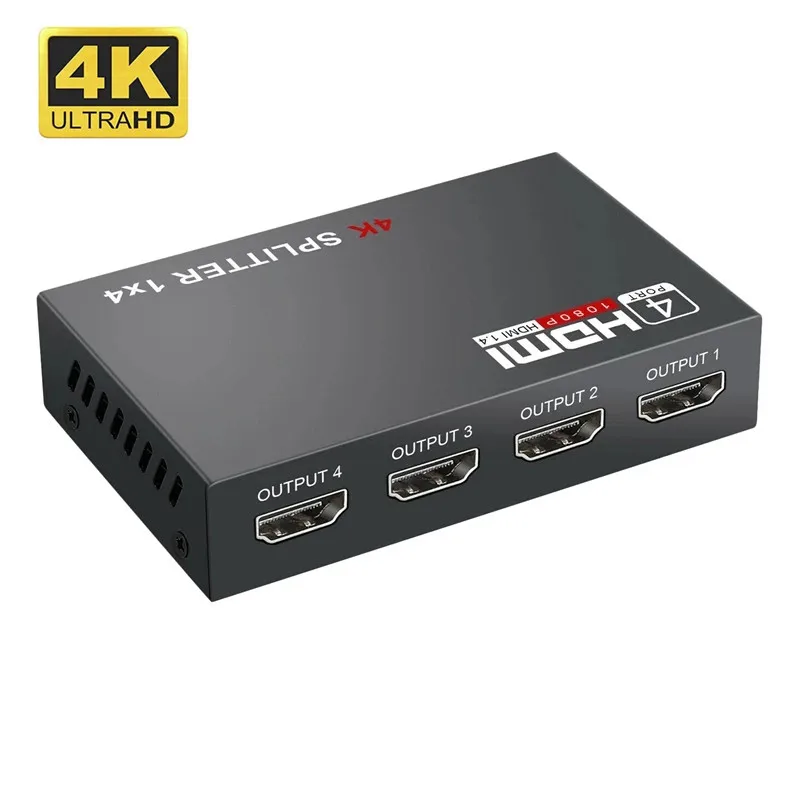 Divisor compatible con HDMI 1 en 4, amplificador convertidor de 1x4 HD-MI, 1,4, HDCP 4K, 1080P, pantalla Dual, para HDTV, DVD, PS3, Xbox