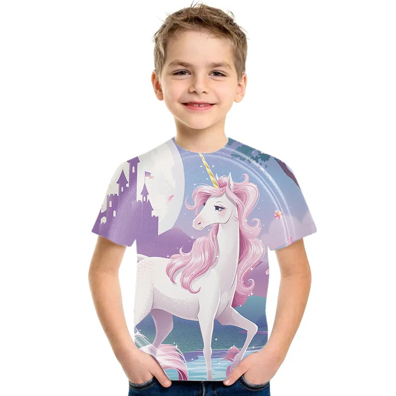 Новинка лета 2021 лидер продаж веселая модная футболка с единорогом для детей