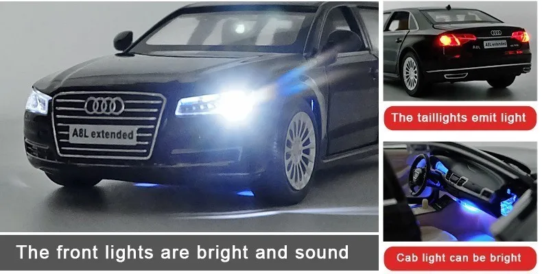 1:32 Масштаб Audi A8L литая под давлением модель автомобиля металлическая игрушка A8 автомобиль со звуком и светильник Детский развивающий подарок на день рождения игрушка