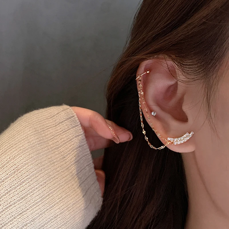 

New 1PC Curved Tassel Clip-On Earrings for Women Geometric Zircon Earring The Best Party Jewelry Gifts
