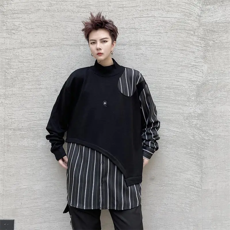 Men's Long-Sleeve Shirt Spring And Autumn New Style Personality Stitching False Two Yamamoto Style Casual Large Size Shirt