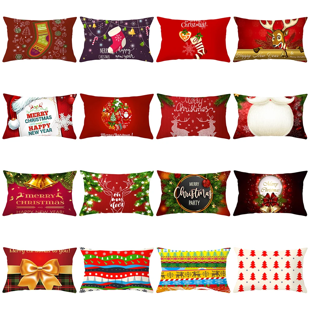 

Christmas Pillow Case Xmas Socks Santa Claus Elk Cushion Cover Sofa Decorations For Home Decor Happy New Year Pillow Cover 30*50