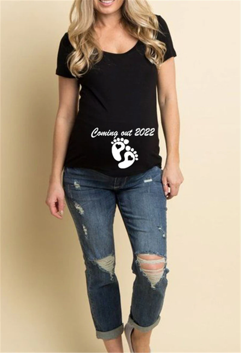

Baby Loading 2022 Women Printed Pregnant T Shirt Girl Maternity Short Sleeve Pregnancy Announcement Shirt New Mom Clothes