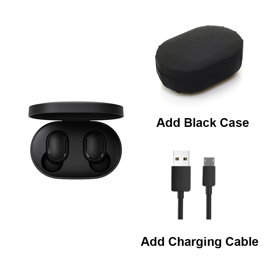 Add Cable Black Case Xiaomi Redmi Airdots TWS Bluetooth наушники стерео бас BT 5,0 Eeadphones с микрофоном свободные Наушники управление AI - Цвет: Add Cable Black Case