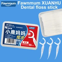 fawnmum 50 pcs cleaning teeth oral hygiene plastic toothpicks with interdental brushes toothbrush disposable dental floss stick