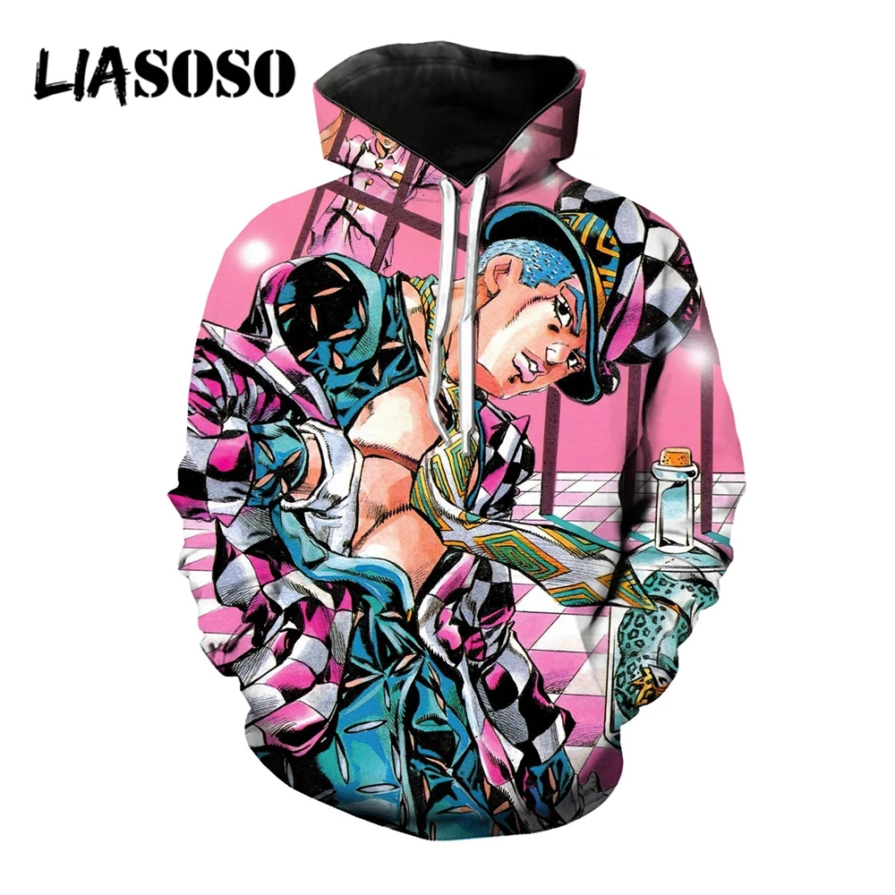 

LIASOSO 3D Print Women Men Anime JoJo's Bizarre Adventure Jotaro Sweatshirts Hooded Hoodies Streetwear Pullover Harajuku Hip Pop