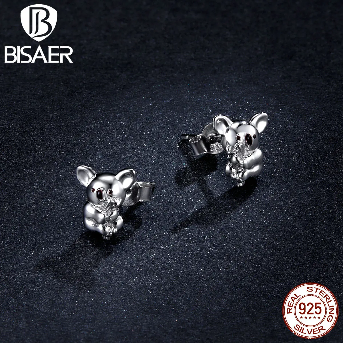 

BISAER Brincos 925 Sterling Silver Cute Koala Stud Earrings for Women Simple Fashion Earrings Jewelry Bijoux HVE449