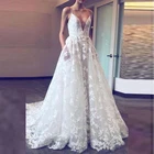 Распродажа Очаровательные Белые Свадебные платья трапециевидной формы с открытой спиной Свадебные платья с глубоким v-образным вырезом для невесты с карманом