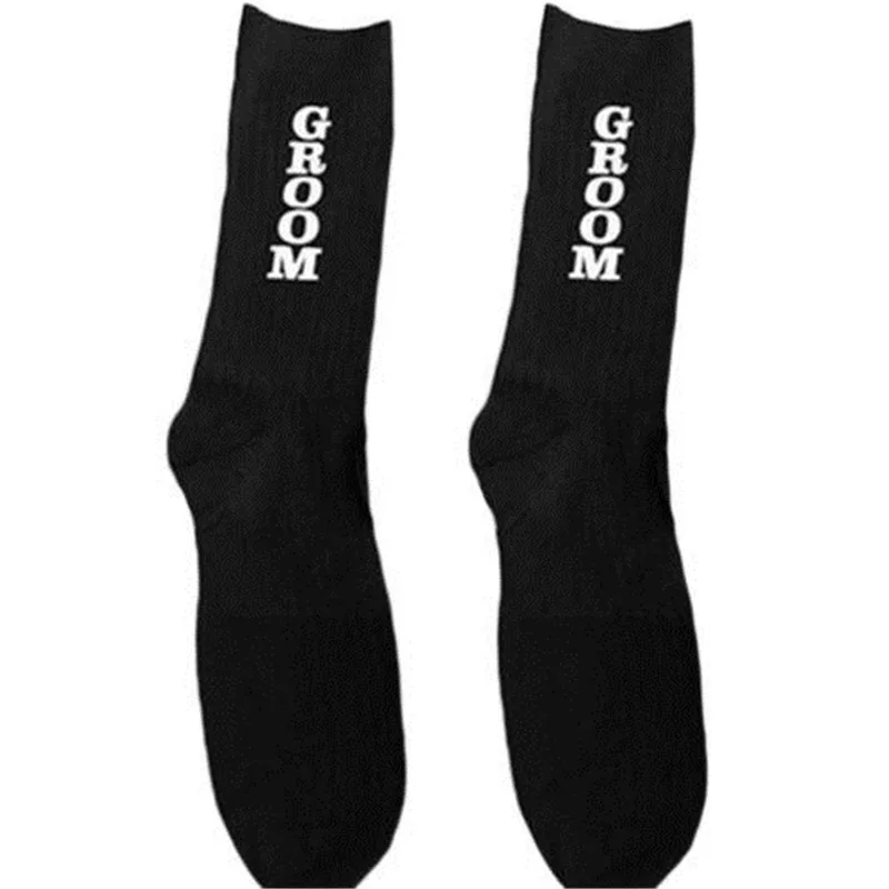 

Creative Wedding Party Mens Black Socks Groom Best Man Letter Usher Ring Bearer Page Boys